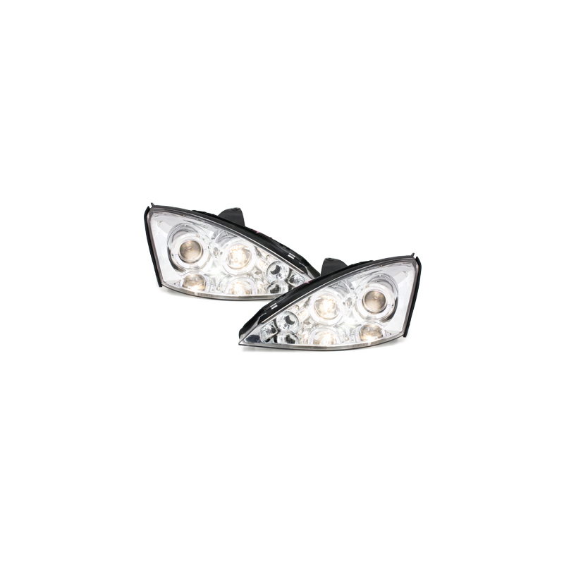 Phares Ford Focus 98-01  avec 2 Anneaux lumineux Angel Eyes  Chrome