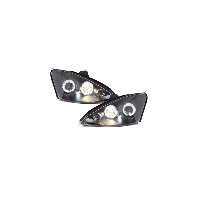 Phares Ford Focus 01-04  avec 2 Anneaux lumineux Angel Eyes  Noir