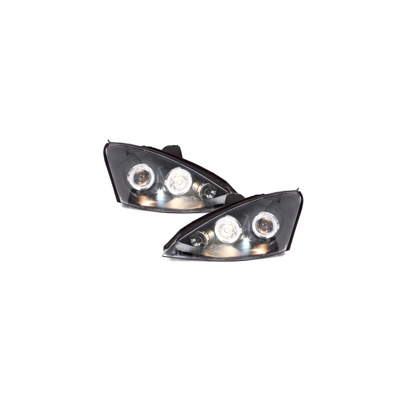 Phares Ford Focus 01-04  avec 2 Anneaux lumineux Angel Eyes  Noir