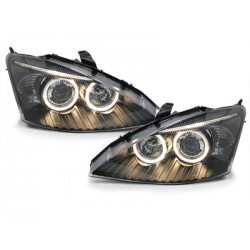 Phares Ford Focus 01-04  avec 2 Anneaux lumineux Angel Eyes  Noir