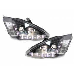 Phares DAYLINE Ford Focus 01-04  avec feux diurne LED  Noir