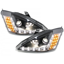 Phares DAYLINE Ford Focus 01-04  avec feux diurne LED  Noir
