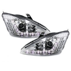 Phares DAYLINE Ford Focus 01-04  avec feux diurne LED  Chrome