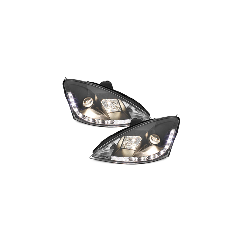 Phares DAYLINE Ford Focus 01-04  avec feux diurne LED  Noir