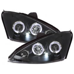 Phares Ford Focus 98-01  avec 2 Anneaux lumineux Angel Eyes  Noir