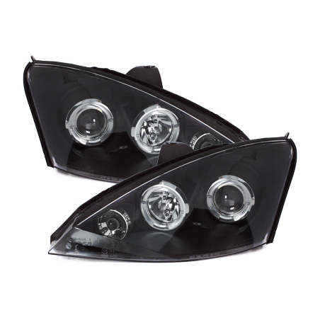 Phares Ford Focus 98-01  avec 2 Anneaux lumineux Angel Eyes  Noir