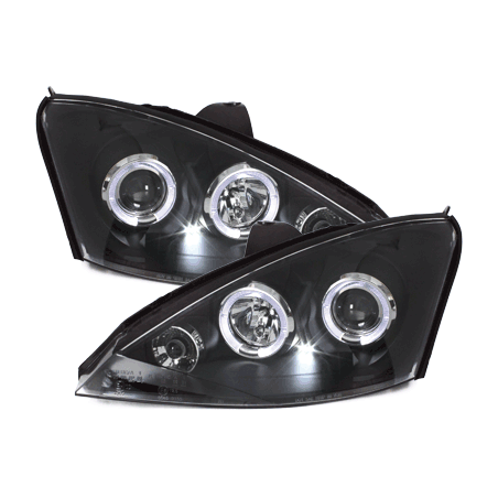 Phares Ford Focus 98-01  avec 2 Anneaux lumineux Angel Eyes  Noir