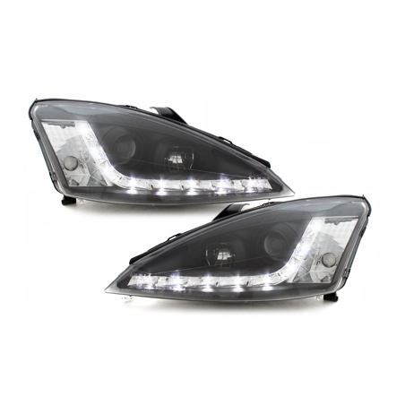 Phares DAYLINE Ford Focus 98-01 avec feux diurne LED Noir Phares DAYLINE Ford Focus 98-01 avec feux diurne LED Noir