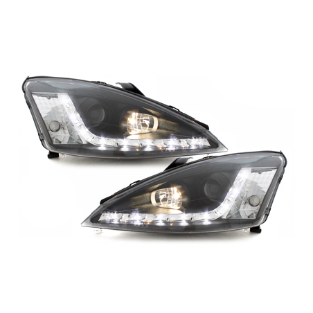 Phares DAYLINE Ford Focus 98-01 avec feux diurne LED Noir Phares DAYLINE Ford Focus 98-01 avec feux diurne LED Noir