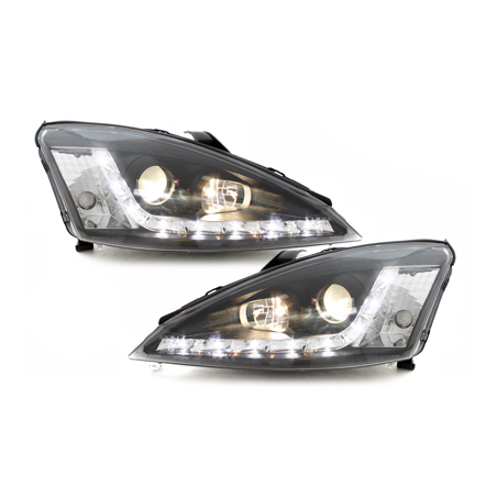 Phares DAYLINE Ford Focus 98-01 avec feux diurne LED Noir Phares DAYLINE Ford Focus 98-01 avec feux diurne LED Noir