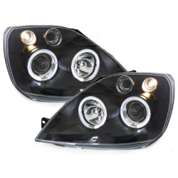 Phares Ford Fiesta 01-05  avec 2 Anneaux lumineux Angel Eyes  Noir