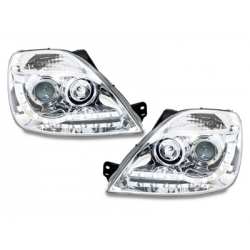 Phares DAYLINE Ford Fiesta 01-05 avec feux diurne LED  Chrome
