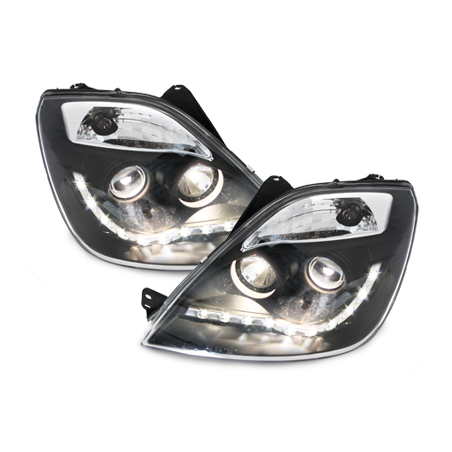 Phares DAYLINE Ford Fiesta 01-05 avec feux diurne LED  Noir