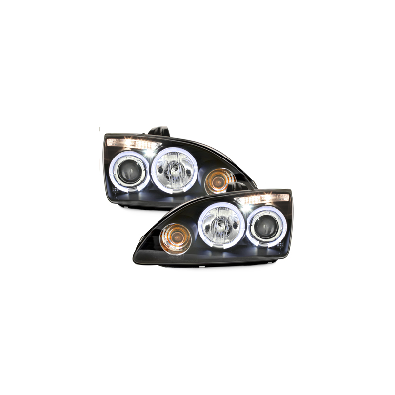 Phares Ford Focus 05-02.08  avec 2 Anneaux lumineux Angel Eyes  Noir