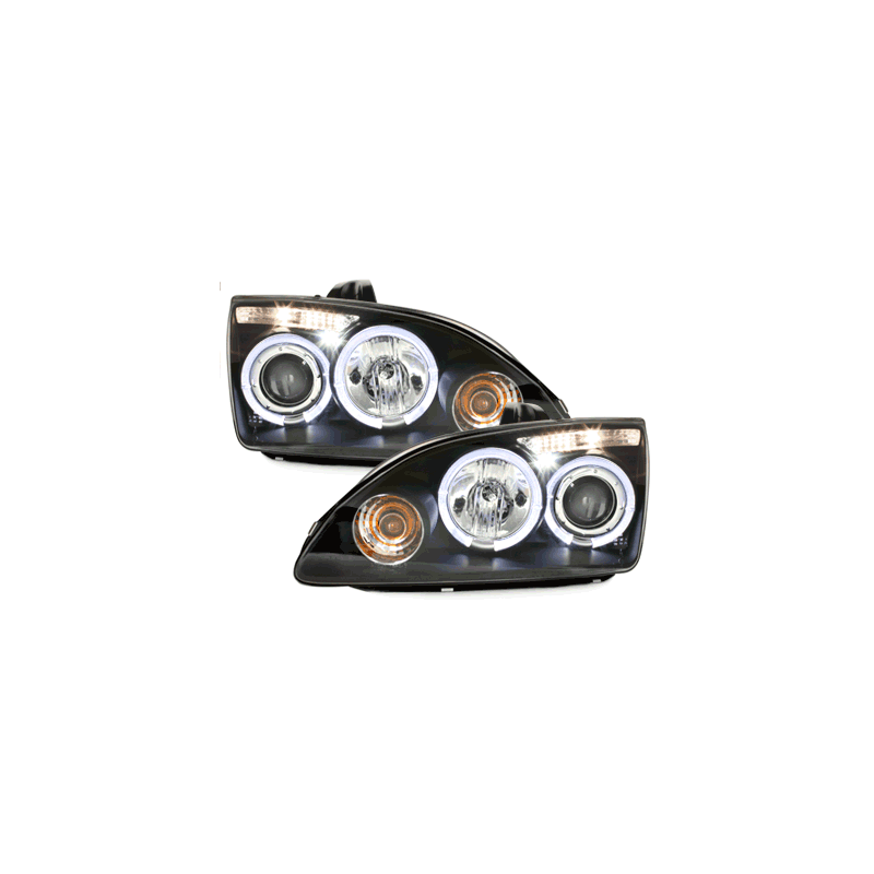 Phares Ford Focus 05-02.08  avec 2 Anneaux lumineux Angel Eyes  Noir