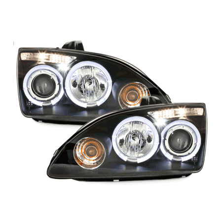 Phares Ford Focus 05-02.08  avec 2 Anneaux lumineux Angel Eyes  Noir