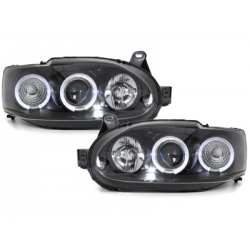 Phares Ford Escort MK7  avec 2 Anneaux lumineux Angel Eyes   Noir