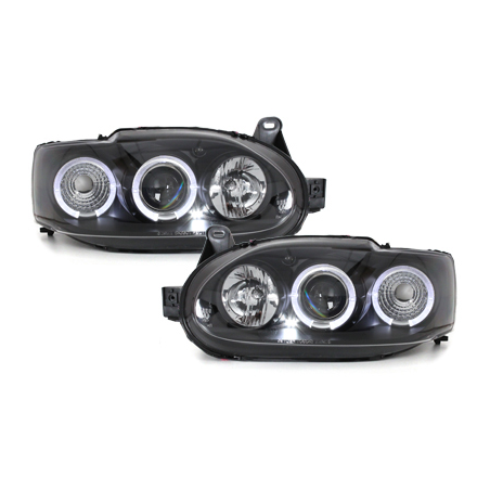 Phares Ford Escort MK7  avec 2 Anneaux lumineux Angel Eyes   Noir