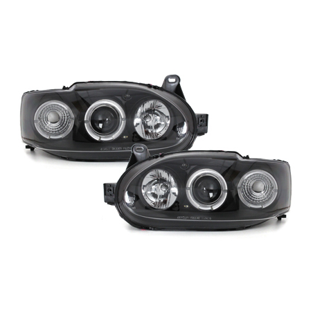 Phares Ford Escort MK7  avec 2 Anneaux lumineux Angel Eyes   Noir