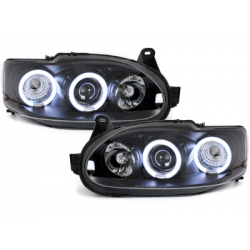 Phares Ford Escort MK7  avec anneaux lumineux angel eyes CCFL  Noir