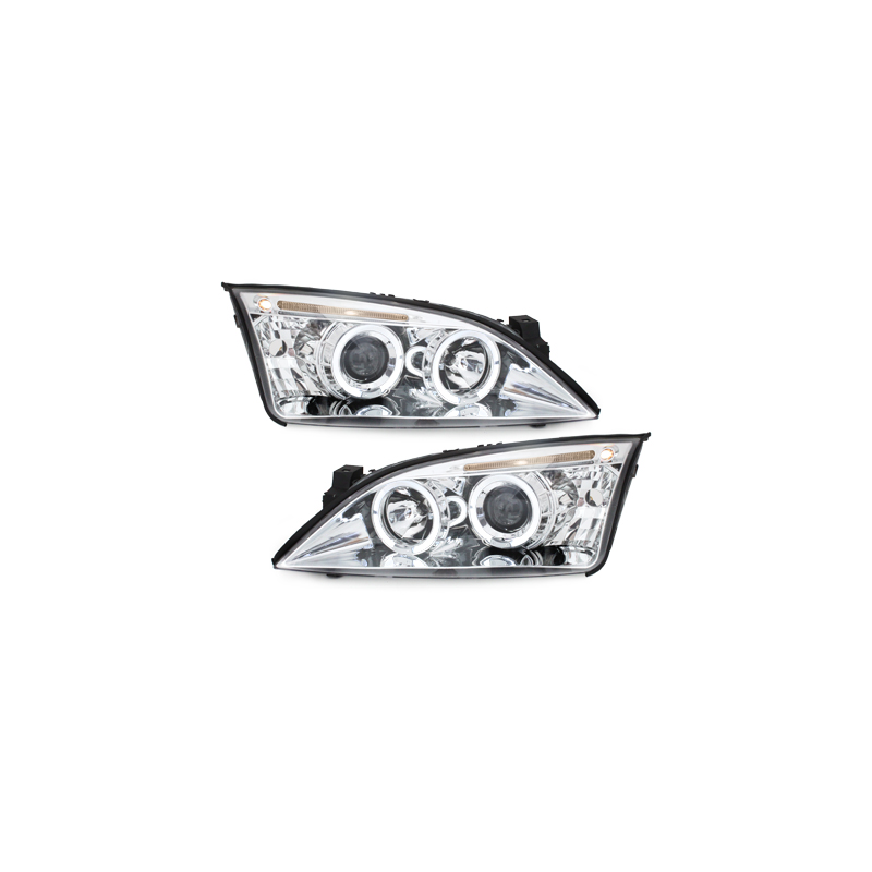 Phares Ford Mondeo 00-07  avec 2 Anneaux lumineux Angel Eyes  Chrome
