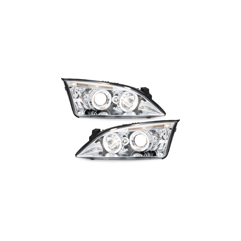 Phares Ford Mondeo 00-07  avec 2 Anneaux lumineux Angel Eyes  Chrome