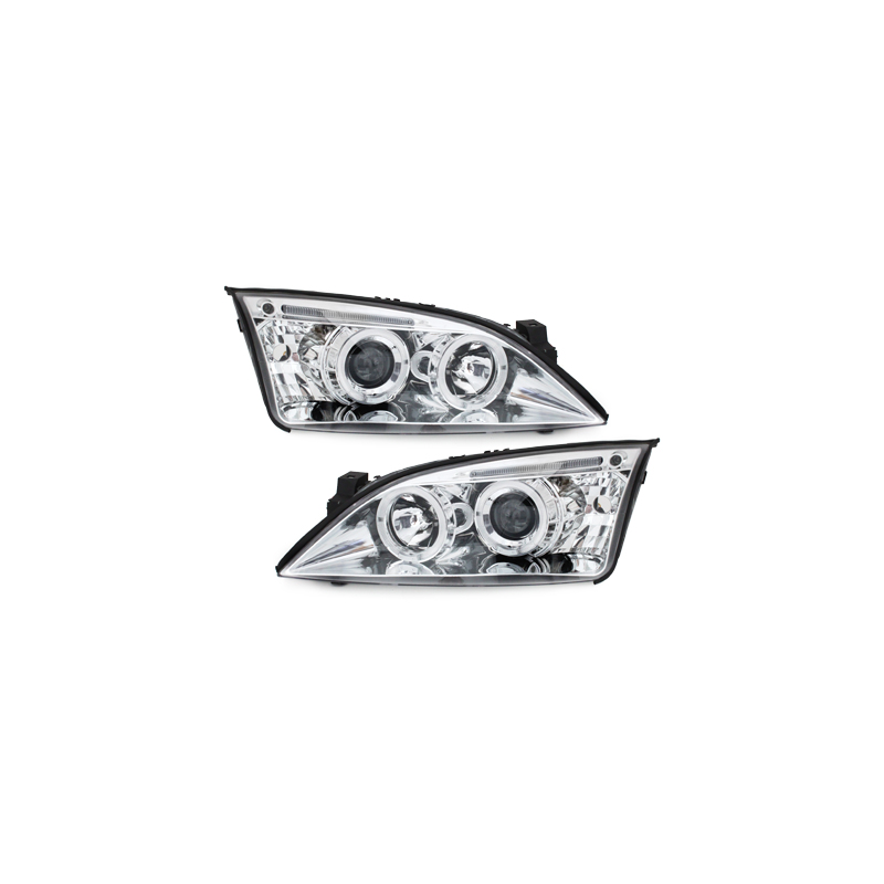 Phares Ford Mondeo 00-07  avec 2 Anneaux lumineux Angel Eyes  Chrome