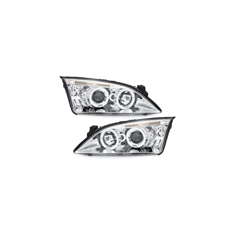 Phares Ford Mondeo 00-07  avec 2 Anneaux lumineux Angel Eyes  Chrome