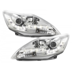 Phares DAYLINE Ford Focus 08-11  avec feux diurne LED  Chrome