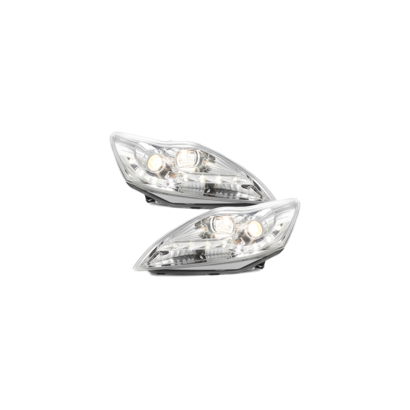 Phares DAYLINE Ford Focus 08-11  avec feux diurne LED  Chrome