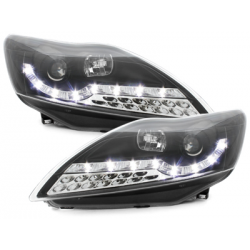 Phares DAYLINE Ford Focus 08-11 avec Feux Diurne Led LED Noir