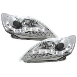Phares DAYLINE Ford Focus 08-11  avec Feux Diurne Led LED  Chrome