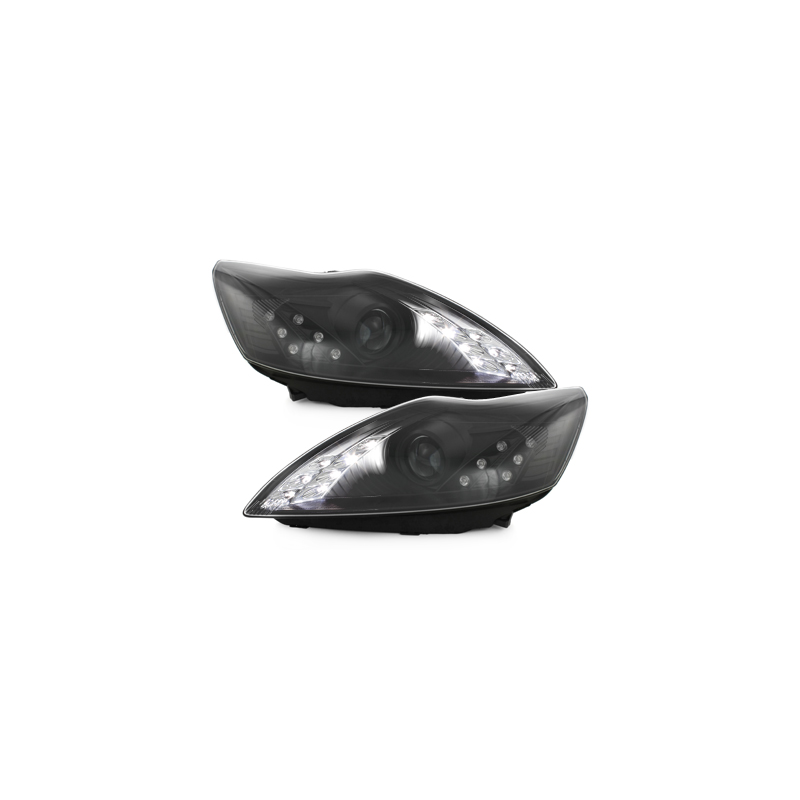 Phares DAYLINE Ford Focus 08-10  avec feux diurne LED Noir