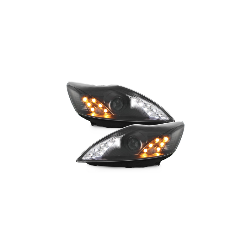Phares DAYLINE Ford Focus 08-10  avec feux diurne LED Noir
