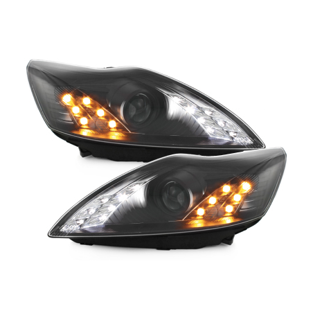 Phares DAYLINE Ford Focus 08-10  avec feux diurne LED Noir