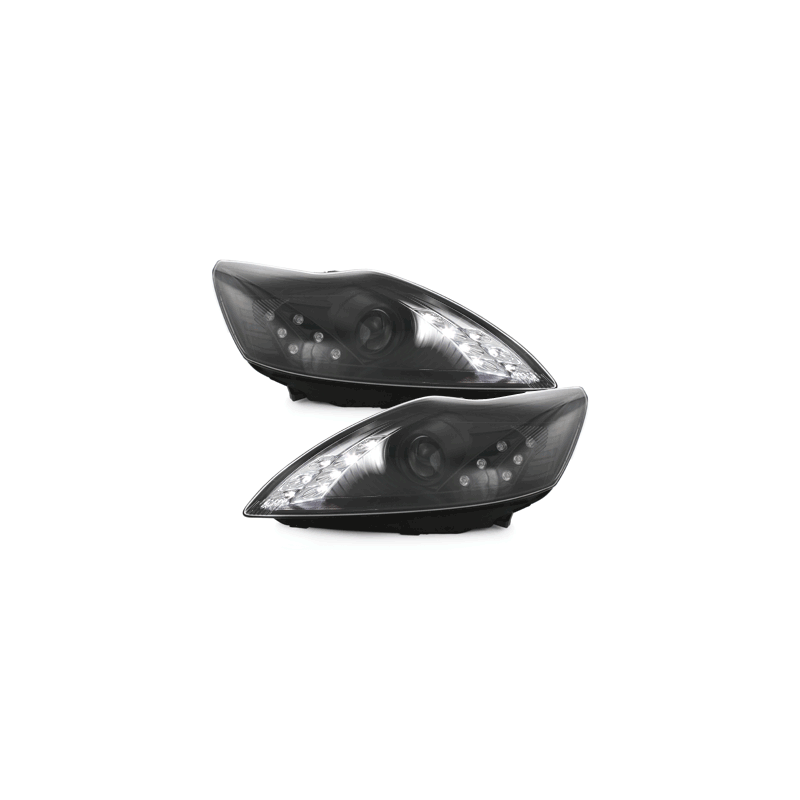 Phares DAYLINE Ford Focus 08-10  avec feux diurne LED Noir