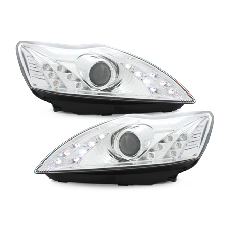 Phares DAYLINE Ford Focus 08-10  avec feux diurne LED  Chrome