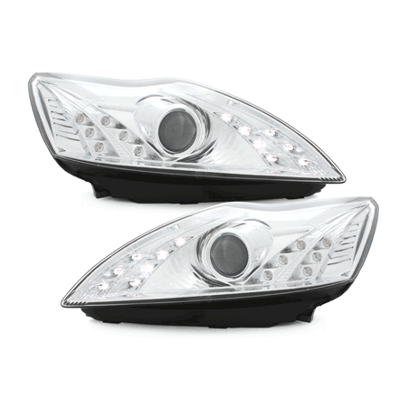 Phares DAYLINE Ford Focus 08-10  avec feux diurne LED  Chrome