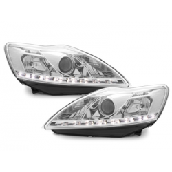 Phares DAYLINE Ford Focus 08-11  avec feux diurne LED  Chrome