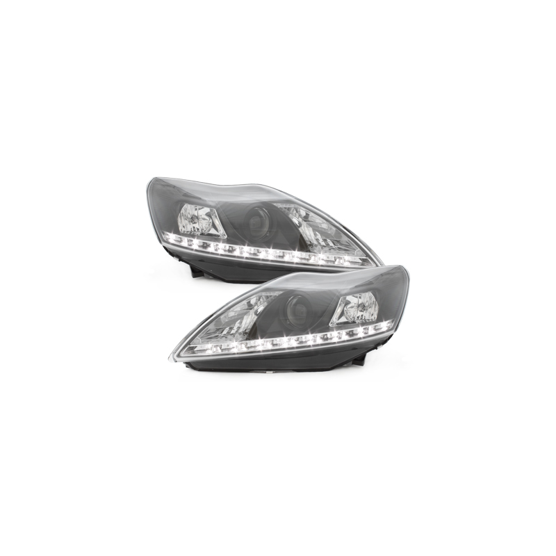 Phares DAYLINE Ford Focus 08-11  avec feux diurne LED Noir
