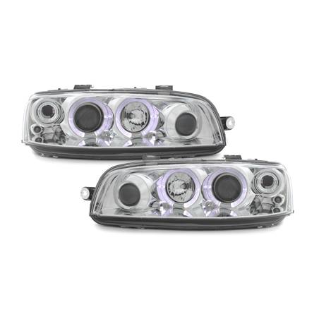 Phares Fiat Punto 99-03  avec 2 Anneaux lumineux Angel Eyes  Chrome