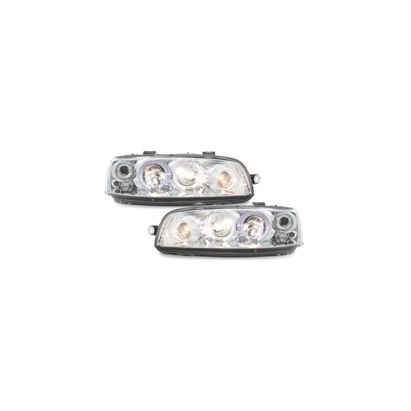 Phares Fiat Punto 99-03  avec 2 Anneaux lumineux Angel Eyes  Chrome