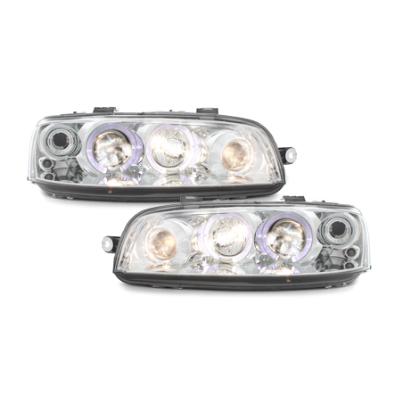 Phares Fiat Punto 99-03  avec 2 Anneaux lumineux Angel Eyes  Chrome