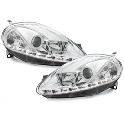 Phares DAYLINE Fiat G.Punto 2005-2008 avec Feux Diurne Led Chrome