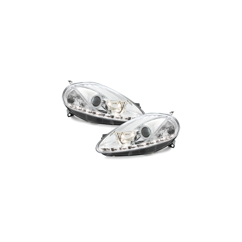 Phares DAYLINE Fiat G.Punto 2005-2008 avec Feux Diurne Led Chrome