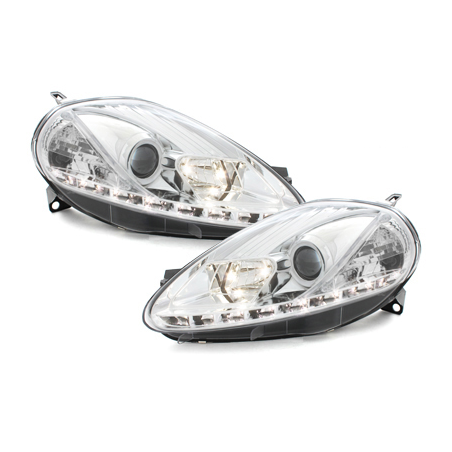 Phares DAYLINE Fiat G.Punto 2005-2008 avec Feux Diurne Led Chrome