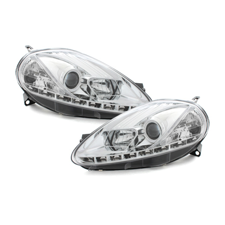 Phares DAYLINE Fiat G.Punto 2005-2008 avec Feux Diurne Led Chrome