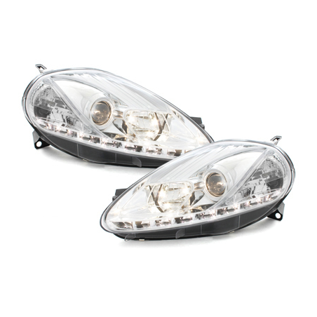 Phares DAYLINE Fiat G.Punto 2005-2008 avec Feux Diurne Led Chrome