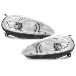 Phares DAYLINE Fiat G.Punto 2005-2008 avec Feux Diurne Led Chrome