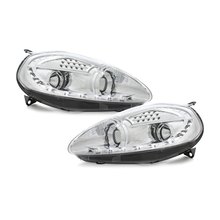 Phares DAYLINE Fiat G.Punto 2005-2008 avec Feux Diurne Led Chrome